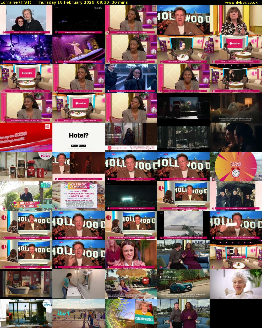 Lorraine (ITV1) Thursday 19 February 2026 09:30 - 10:00