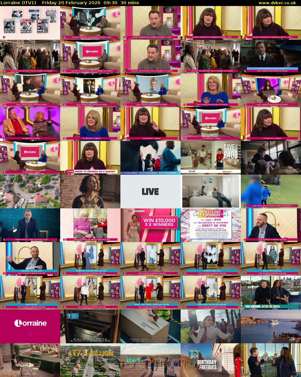 Lorraine (ITV1) Friday 20 February 2026 09:30 - 10:00
