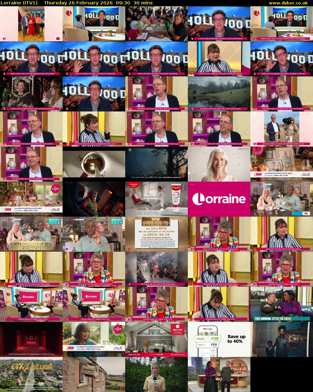 Lorraine (ITV1) Thursday 26 February 2026 09:30 - 10:00