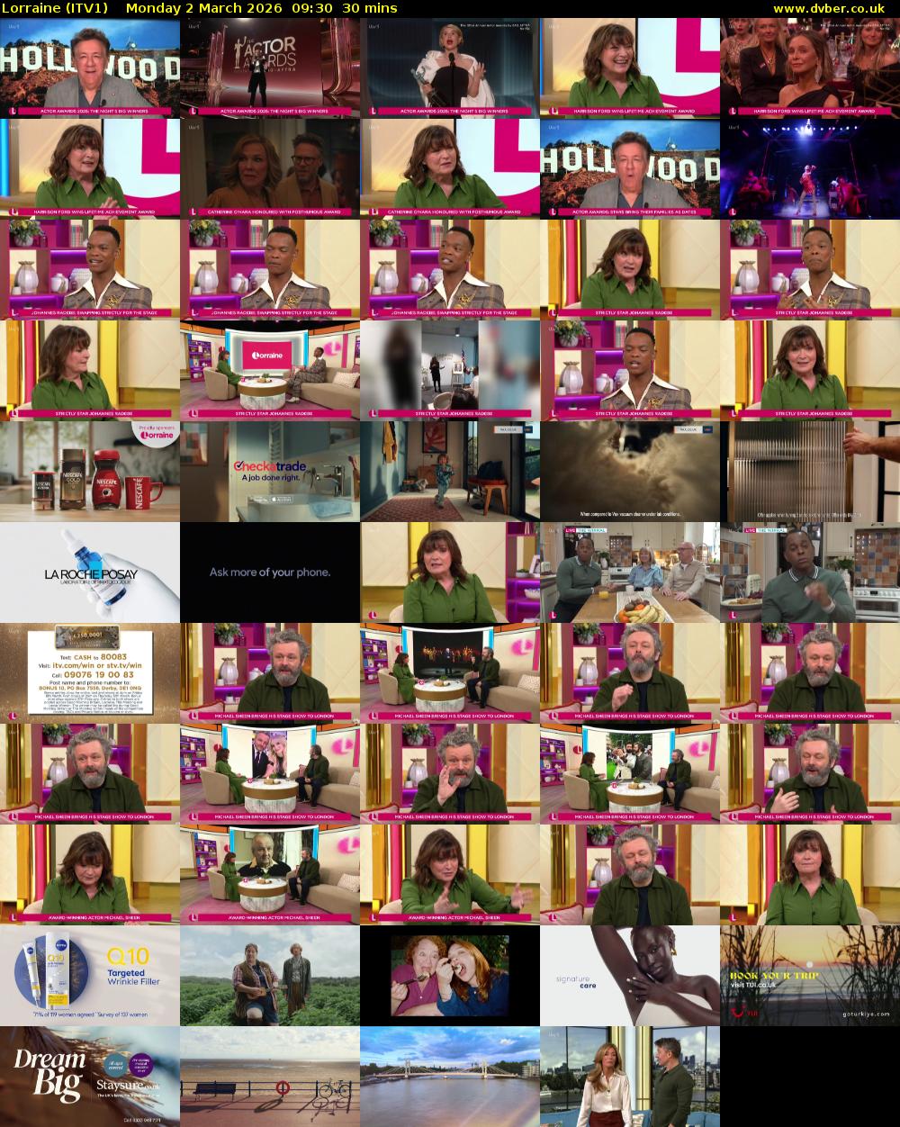 Lorraine (ITV1) Monday 2 March 2026 09:30 - 10:00