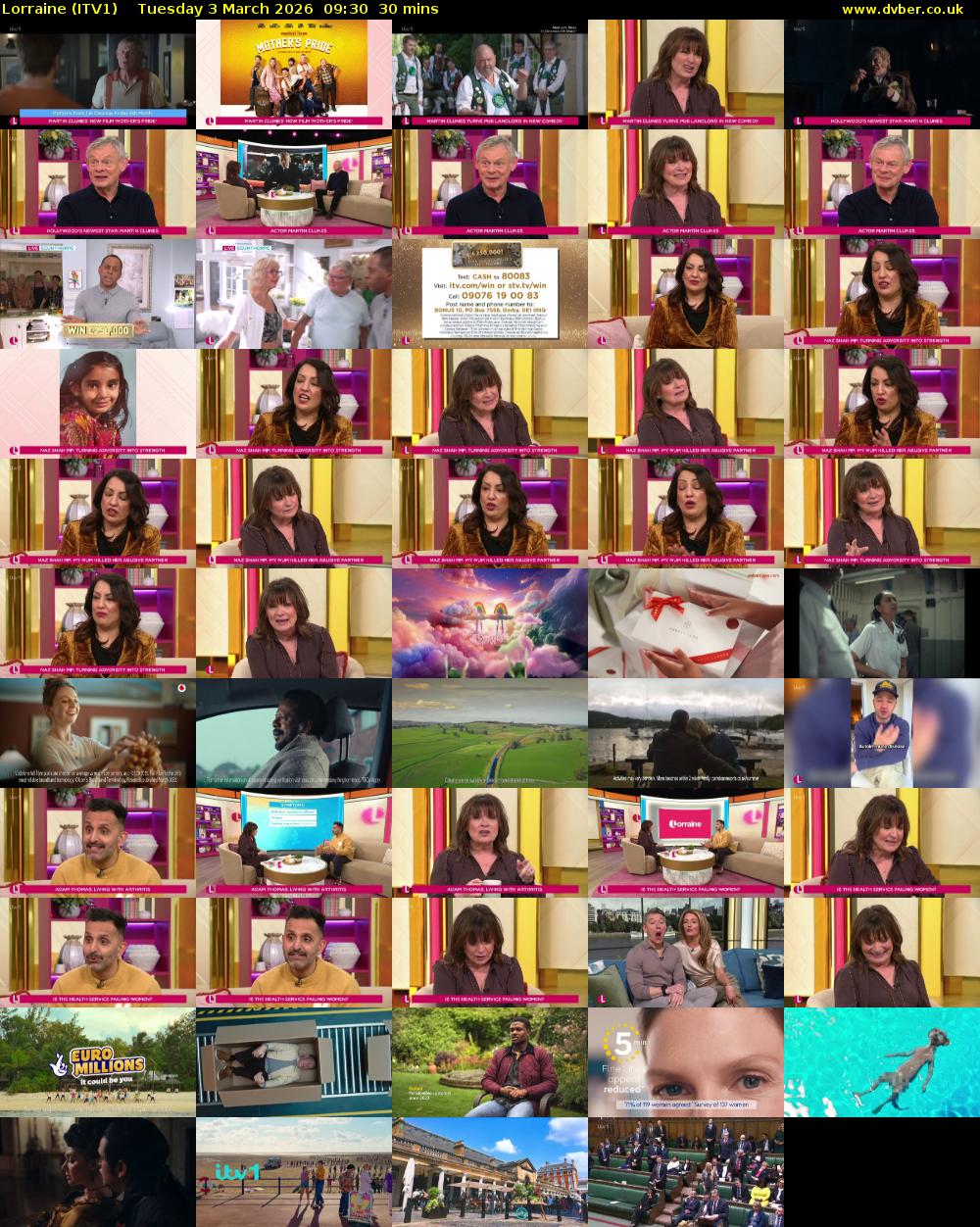 Lorraine (ITV1) Tuesday 3 March 2026 09:30 - 10:00