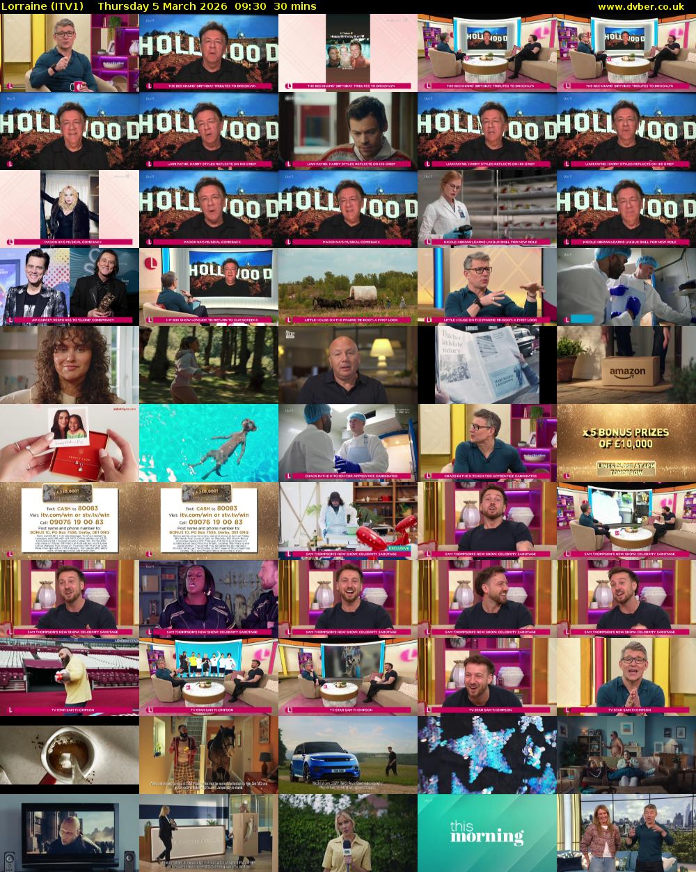 Lorraine (ITV1) Thursday 5 March 2026 09:30 - 10:00