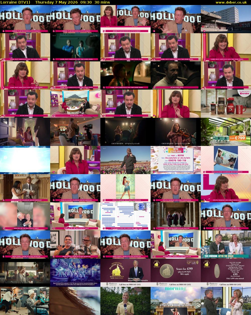 Lorraine (ITV1) Thursday 7 May 2026 09:30 - 10:00