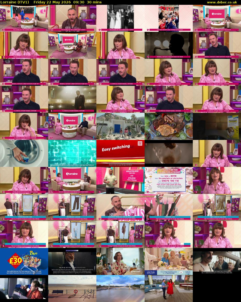 Lorraine (ITV1) Friday 22 May 2026 09:30 - 10:00