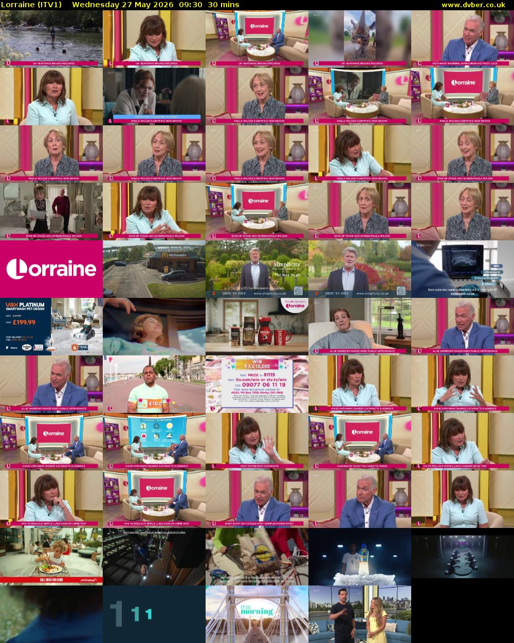 Lorraine (ITV1) Wednesday 27 May 2026 09:30 - 10:00