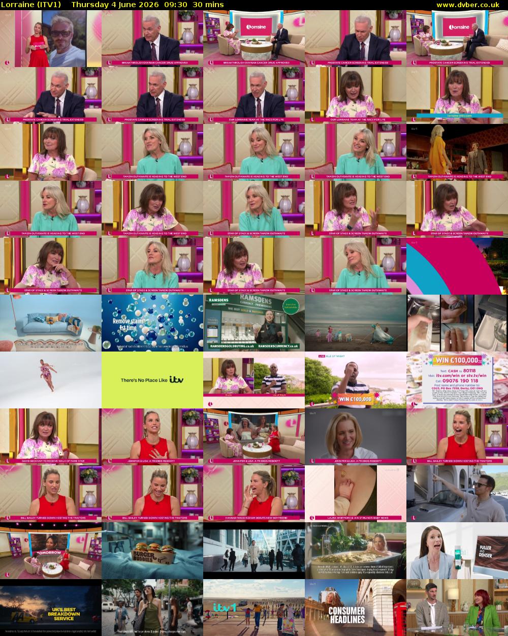 Lorraine (ITV1) Thursday 4 June 2026 09:30 - 10:00
