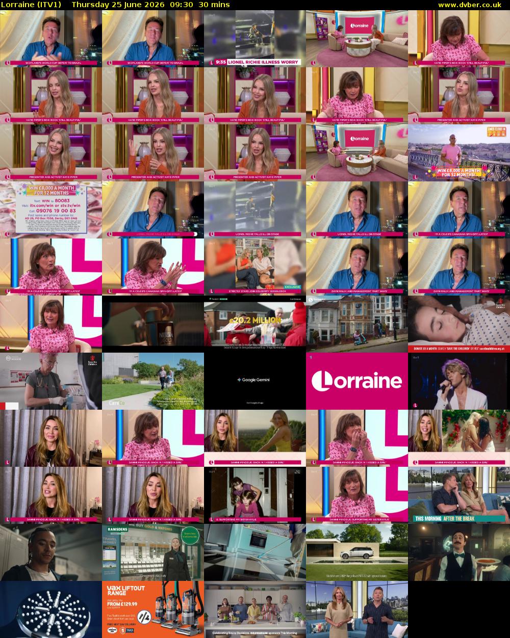 Lorraine (ITV1) Thursday 25 June 2026 09:30 - 10:00