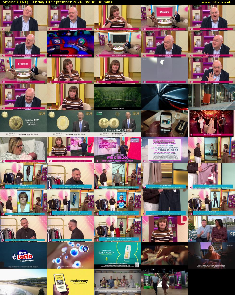 Lorraine (ITV1) Friday 18 September 2026 09:30 - 10:00