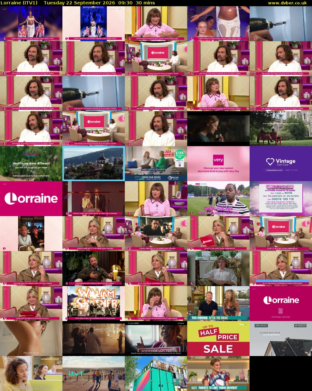 Lorraine (ITV1) Tuesday 22 September 2026 09:30 - 10:00