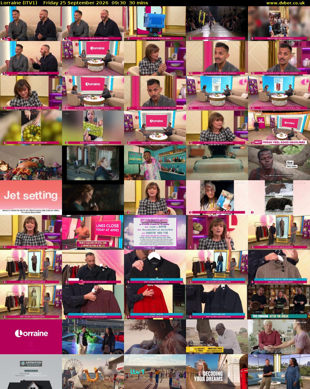 Lorraine (ITV1) Friday 25 September 2026 09:30 - 10:00