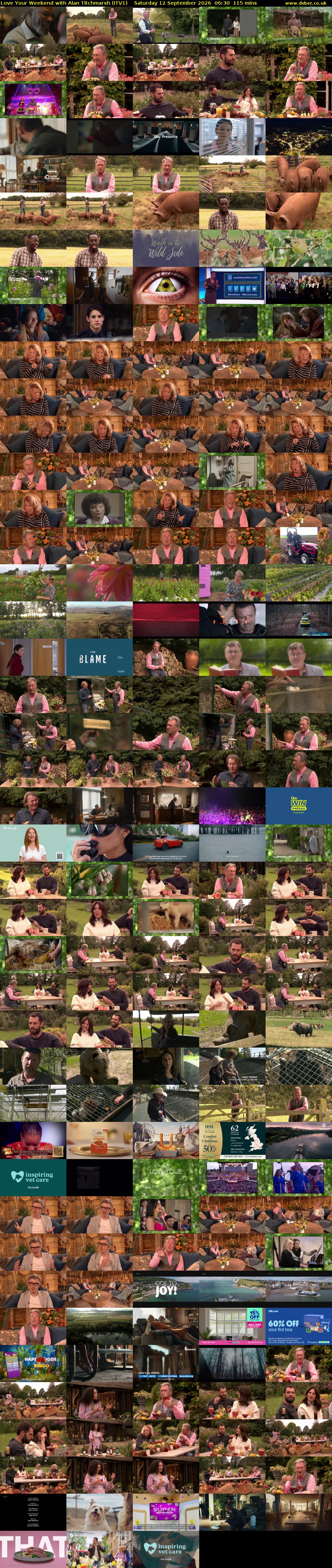 Love Your Weekend with Alan Titchmarsh (ITV1) Saturday 12 September 2026 06:30 - 08:25