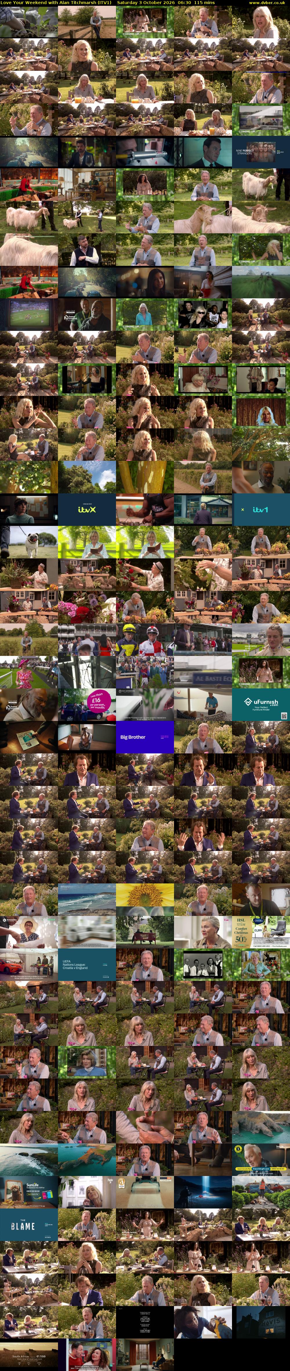 Love Your Weekend with Alan Titchmarsh (ITV1) Saturday 3 October 2026 06:30 - 08:25