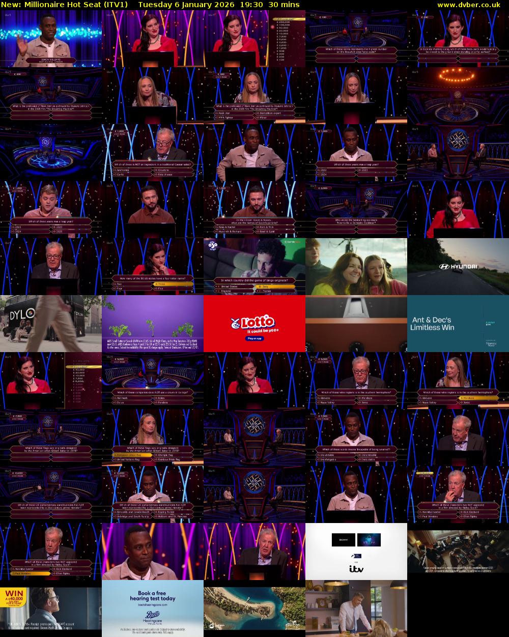 Millionaire Hot Seat (ITV1) Tuesday 6 January 2026 19:30 - 20:00