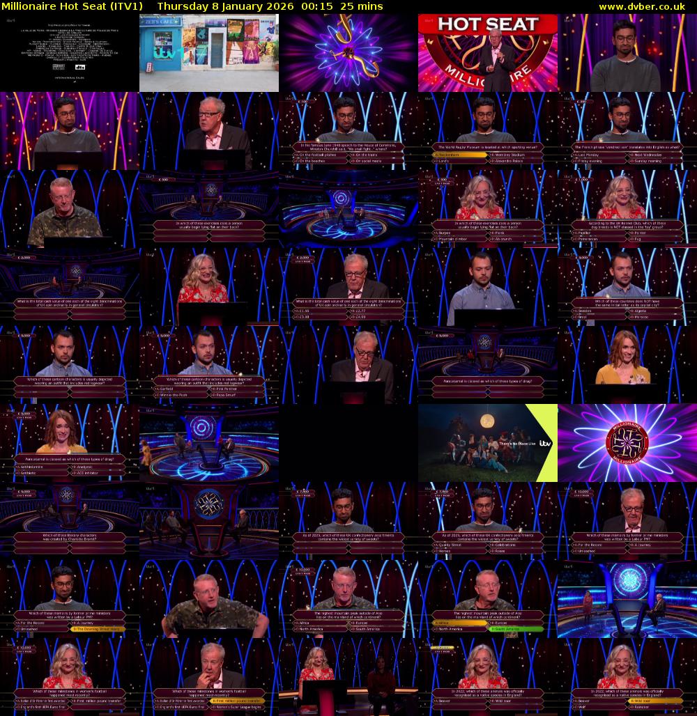 Millionaire Hot Seat (ITV1) Thursday 8 January 2026 00:15 - 00:40