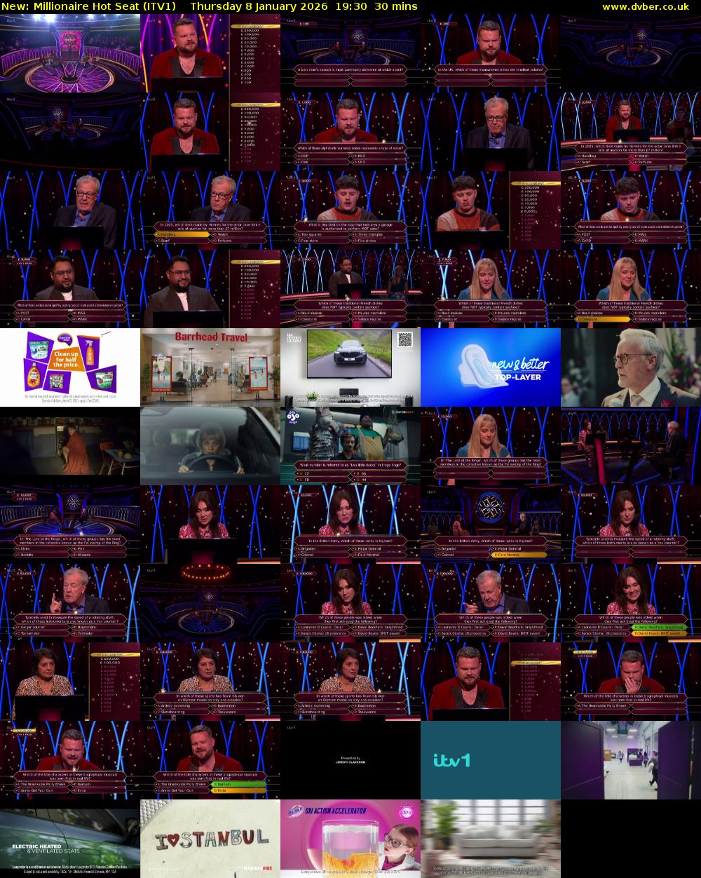 Millionaire Hot Seat (ITV1) Thursday 8 January 2026 19:30 - 20:00