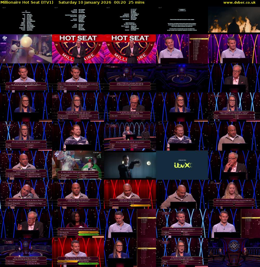 Millionaire Hot Seat (ITV1) Saturday 10 January 2026 00:20 - 00:45