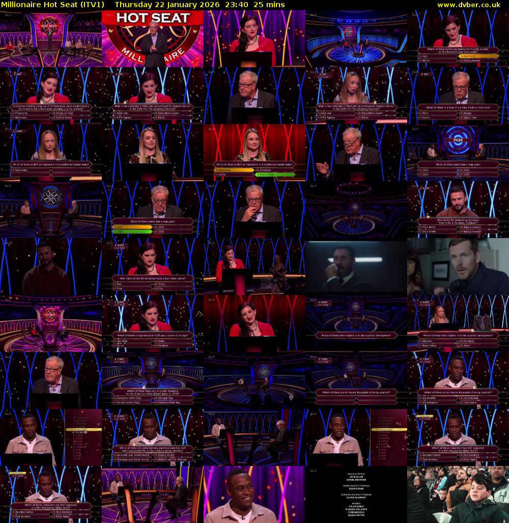 Millionaire Hot Seat (ITV1) Thursday 22 January 2026 23:40 - 00:05