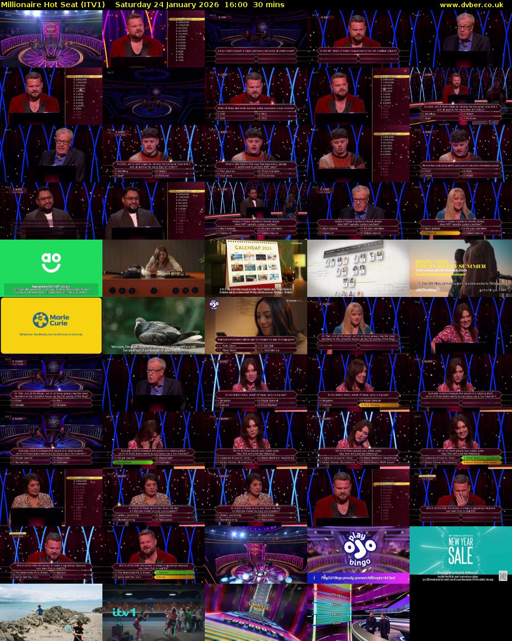 Millionaire Hot Seat (ITV1) Saturday 24 January 2026 16:00 - 16:30