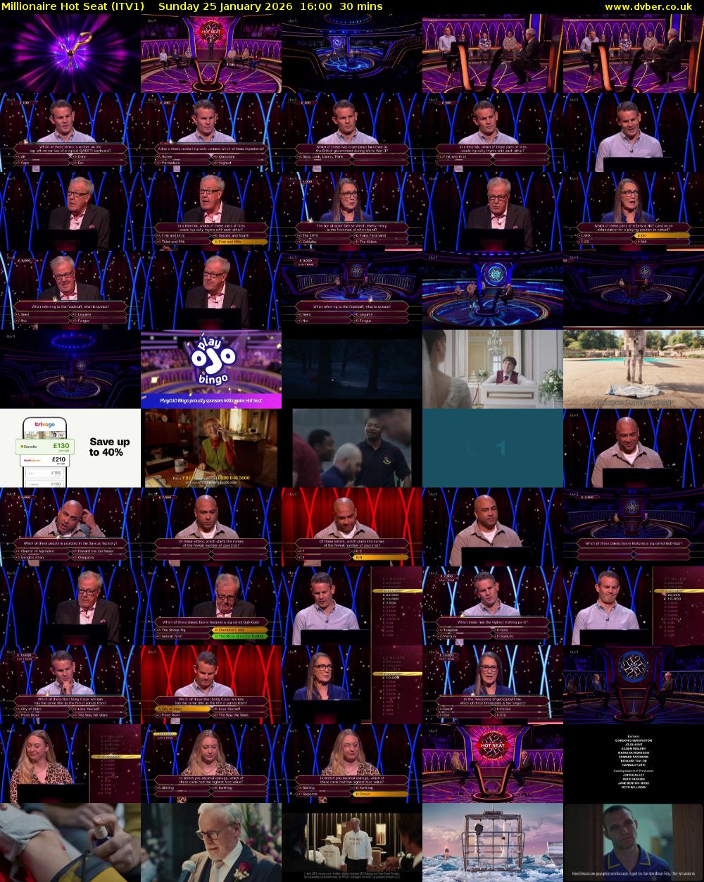 Millionaire Hot Seat (ITV1) Sunday 25 January 2026 16:00 - 16:30