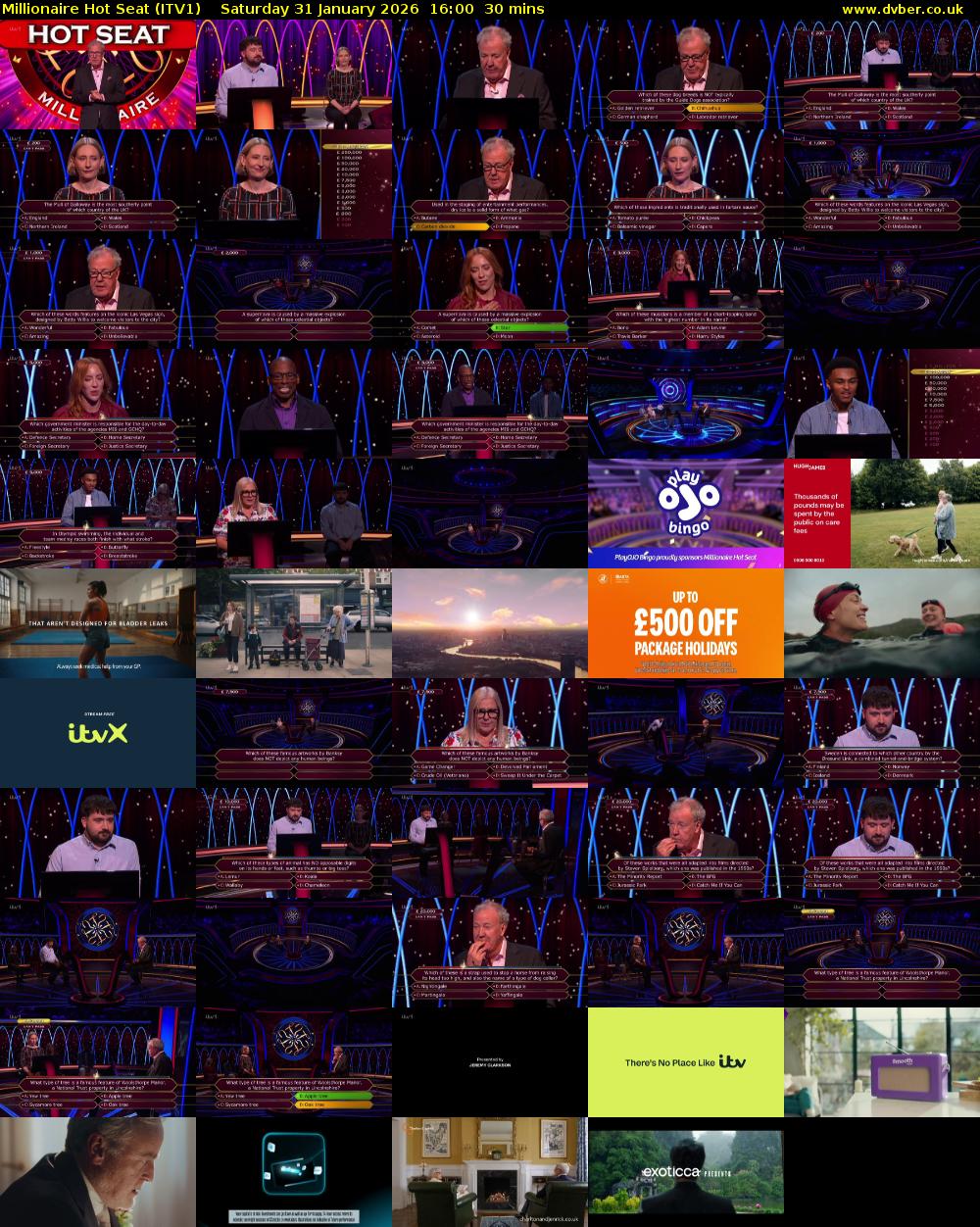 Millionaire Hot Seat (ITV1) Saturday 31 January 2026 16:00 - 16:30