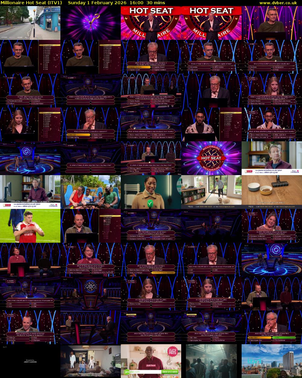 Millionaire Hot Seat (ITV1) Sunday 1 February 2026 16:00 - 16:30