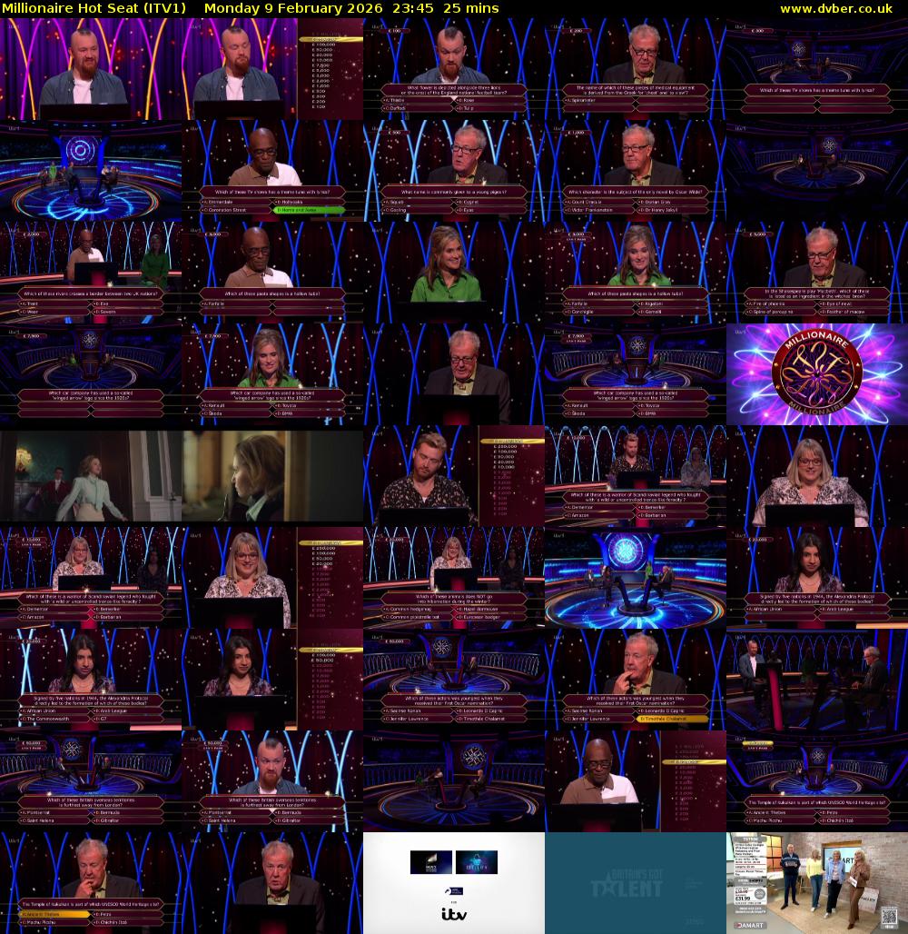Millionaire Hot Seat (ITV1) Monday 9 February 2026 23:45 - 00:10