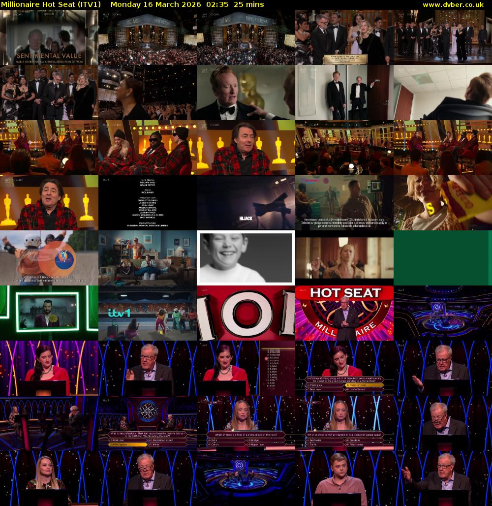 Millionaire Hot Seat (ITV1) Monday 16 March 2026 02:35 - 03:00
