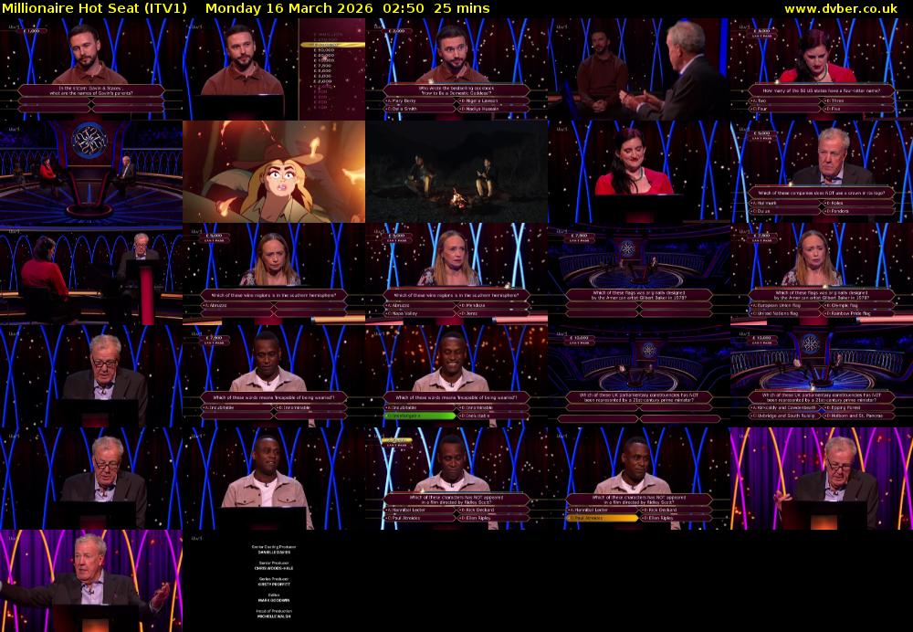 Millionaire Hot Seat (ITV1) Monday 16 March 2026 02:50 - 03:15