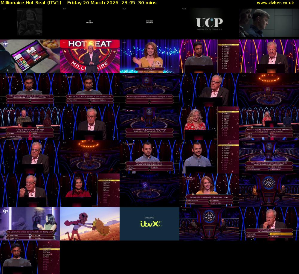 Millionaire Hot Seat (ITV1) Friday 20 March 2026 23:45 - 00:15