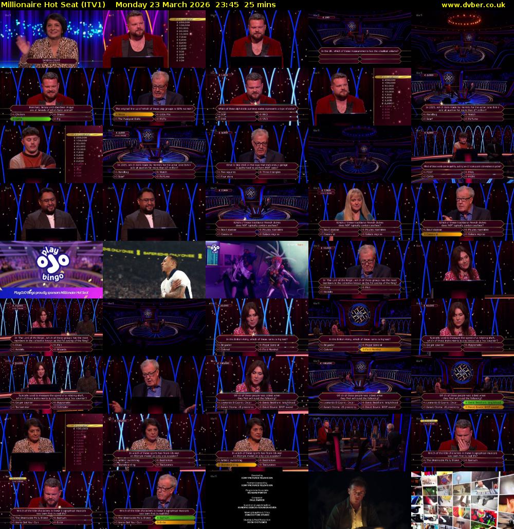 Millionaire Hot Seat (ITV1) Monday 23 March 2026 23:45 - 00:10