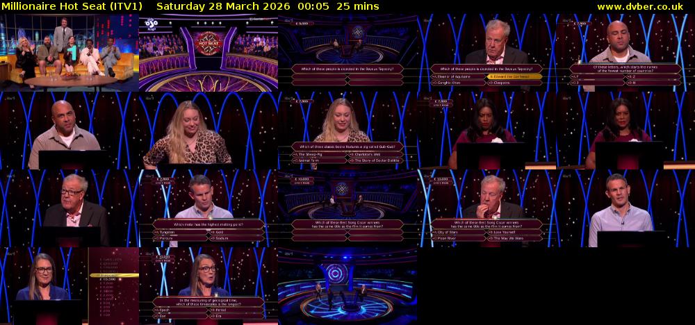 Millionaire Hot Seat (ITV1) Saturday 28 March 2026 00:05 - 00:30