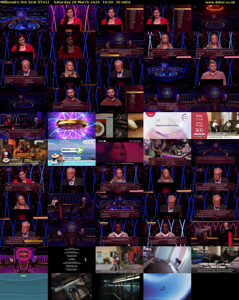 Millionaire Hot Seat (ITV1) Saturday 28 March 2026 16:00 - 16:30