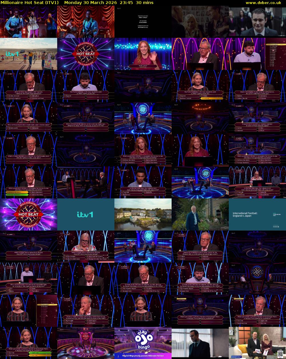 Millionaire Hot Seat (ITV1) Monday 30 March 2026 23:45 - 00:15