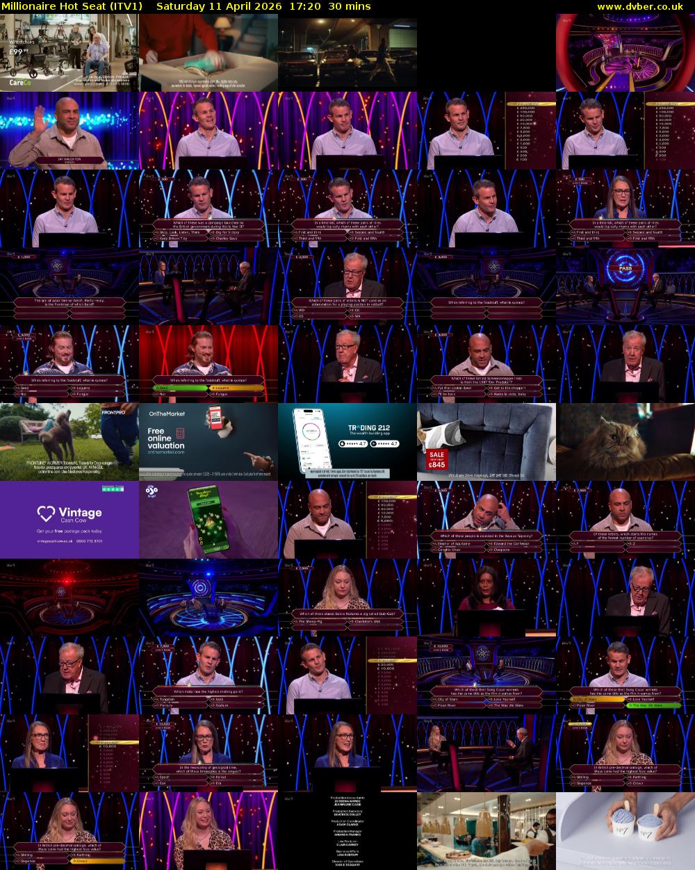 Millionaire Hot Seat (ITV1) Saturday 11 April 2026 17:20 - 17:50