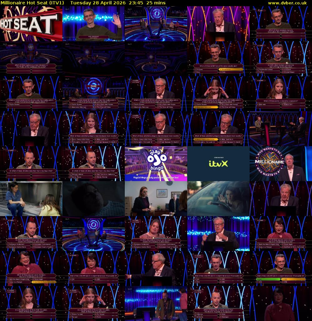 Millionaire Hot Seat (ITV1) Tuesday 28 April 2026 23:45 - 00:10