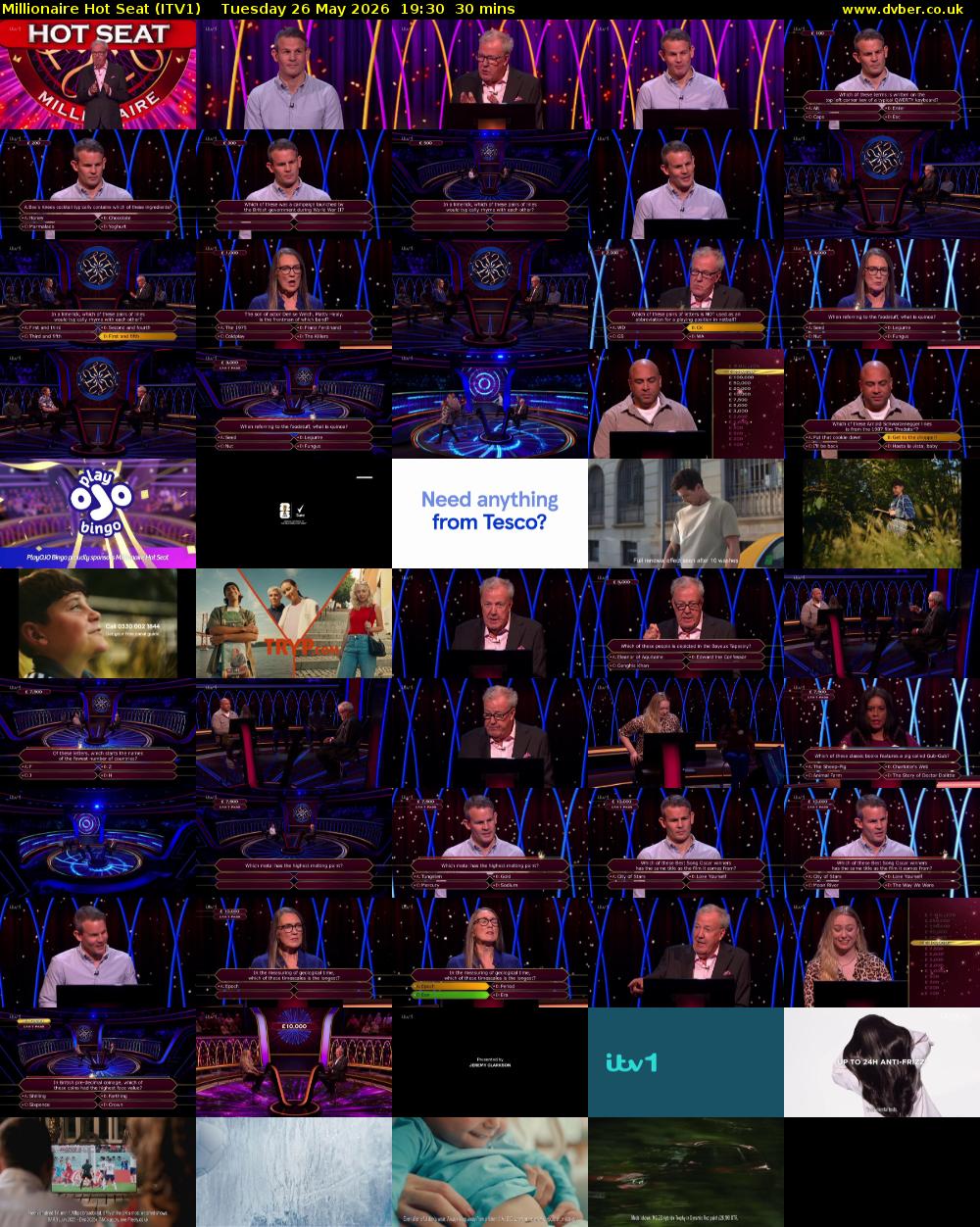 Millionaire Hot Seat (ITV1) Tuesday 26 May 2026 19:30 - 20:00