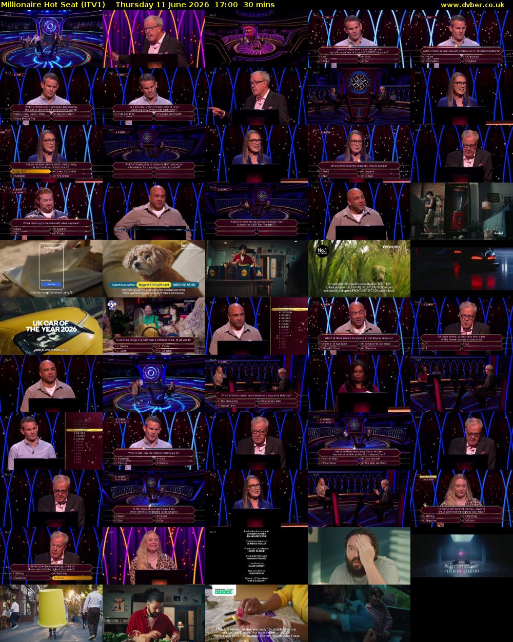 Millionaire Hot Seat (ITV1) Thursday 11 June 2026 17:00 - 17:30