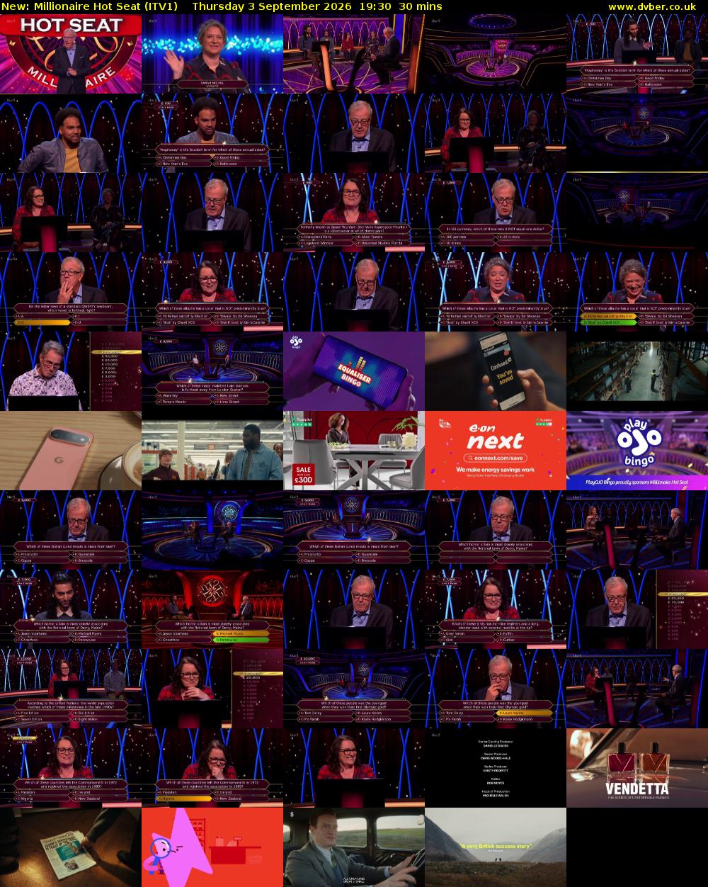 Millionaire Hot Seat (ITV1) Thursday 3 September 2026 19:30 - 20:00