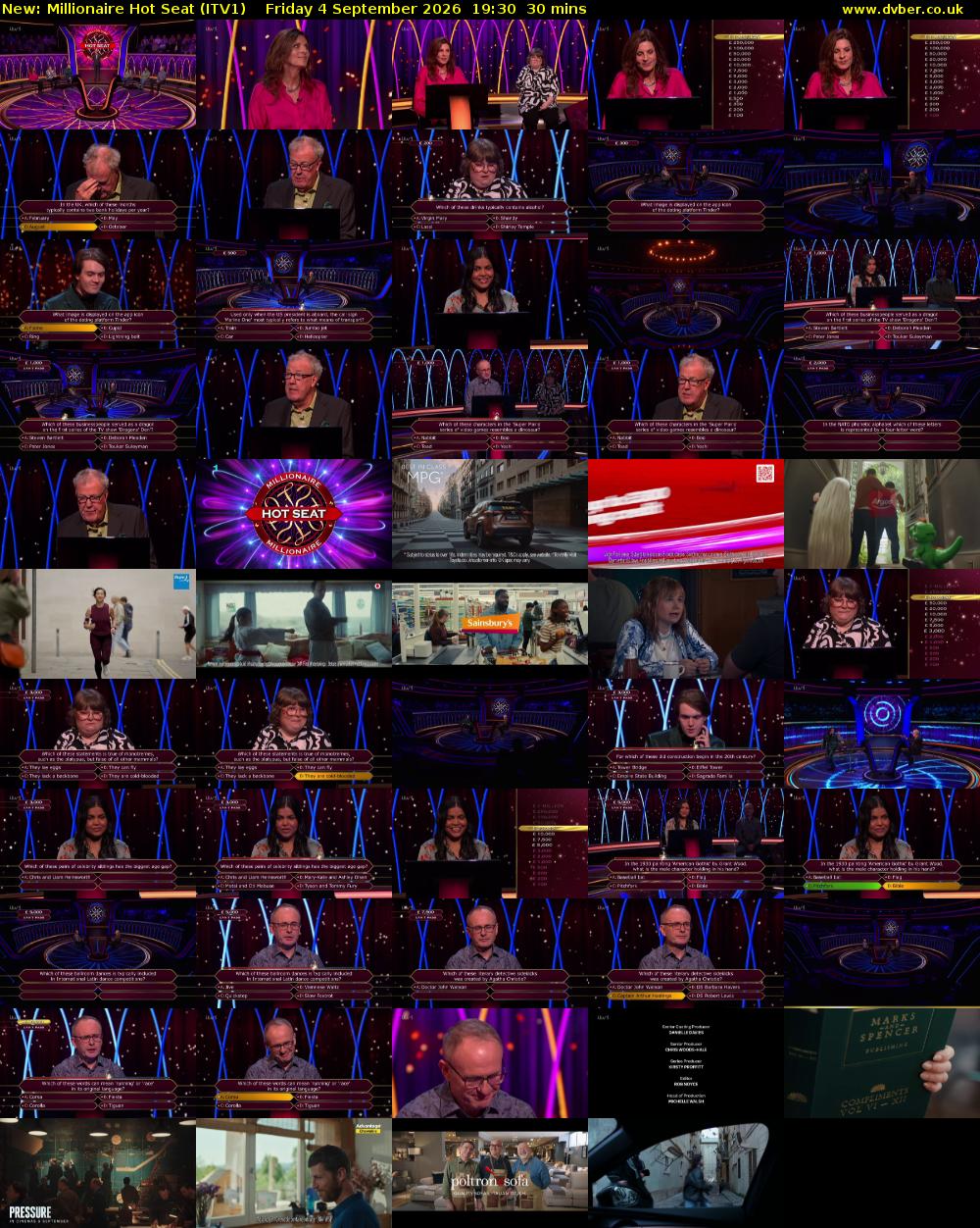 Millionaire Hot Seat (ITV1) Friday 4 September 2026 19:30 - 20:00