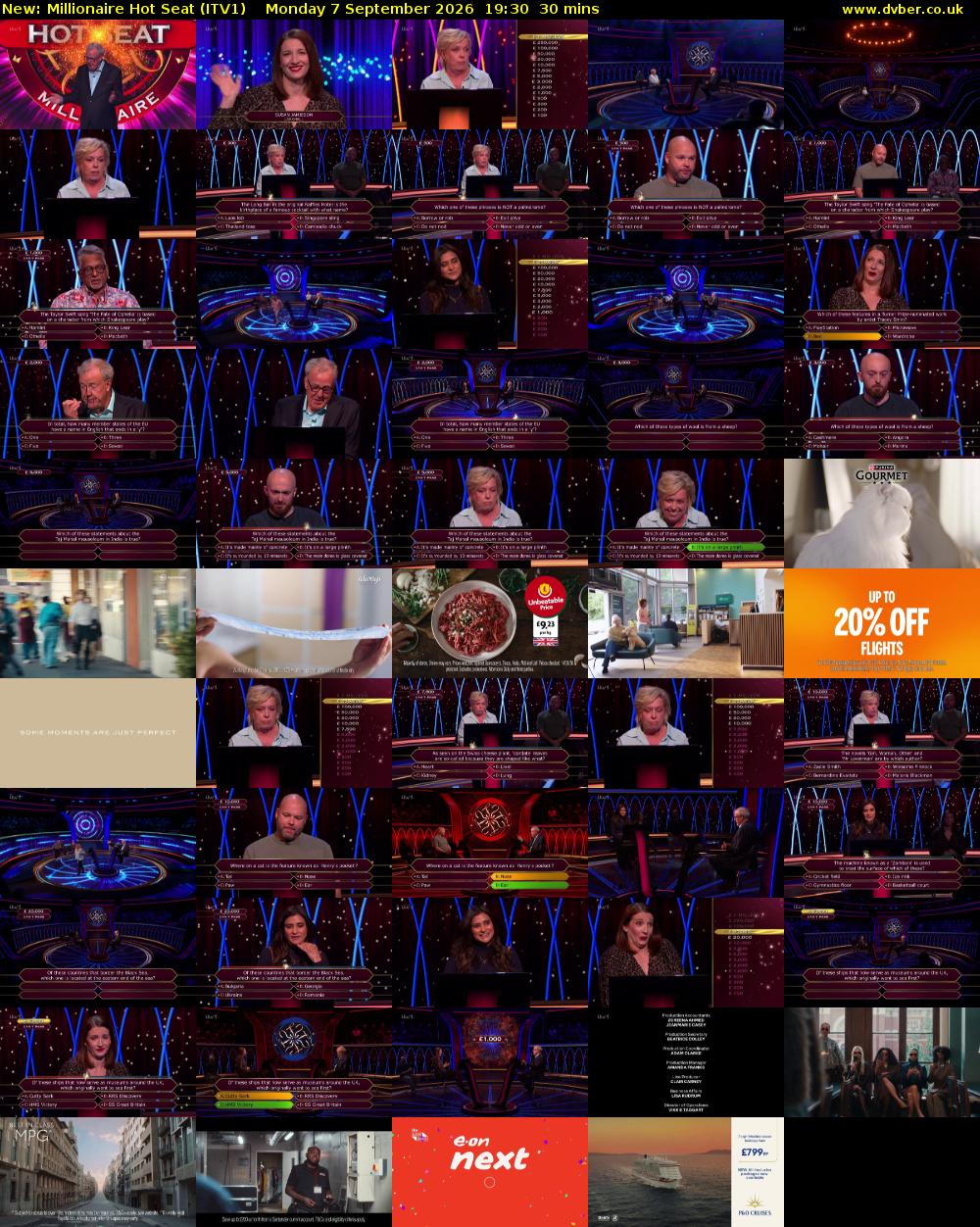 Millionaire Hot Seat (ITV1) Monday 7 September 2026 19:30 - 20:00