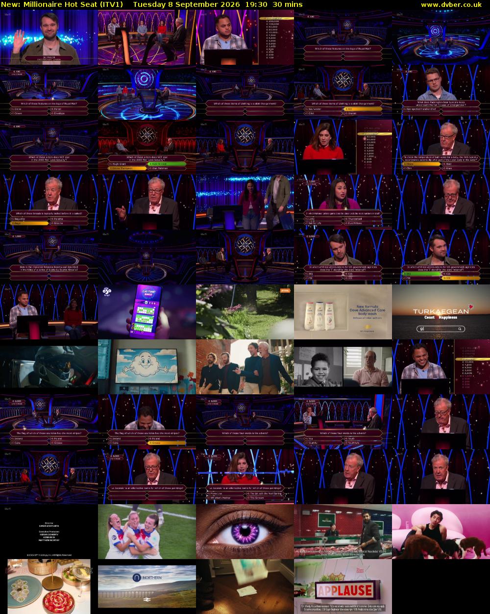 Millionaire Hot Seat (ITV1) Tuesday 8 September 2026 19:30 - 20:00