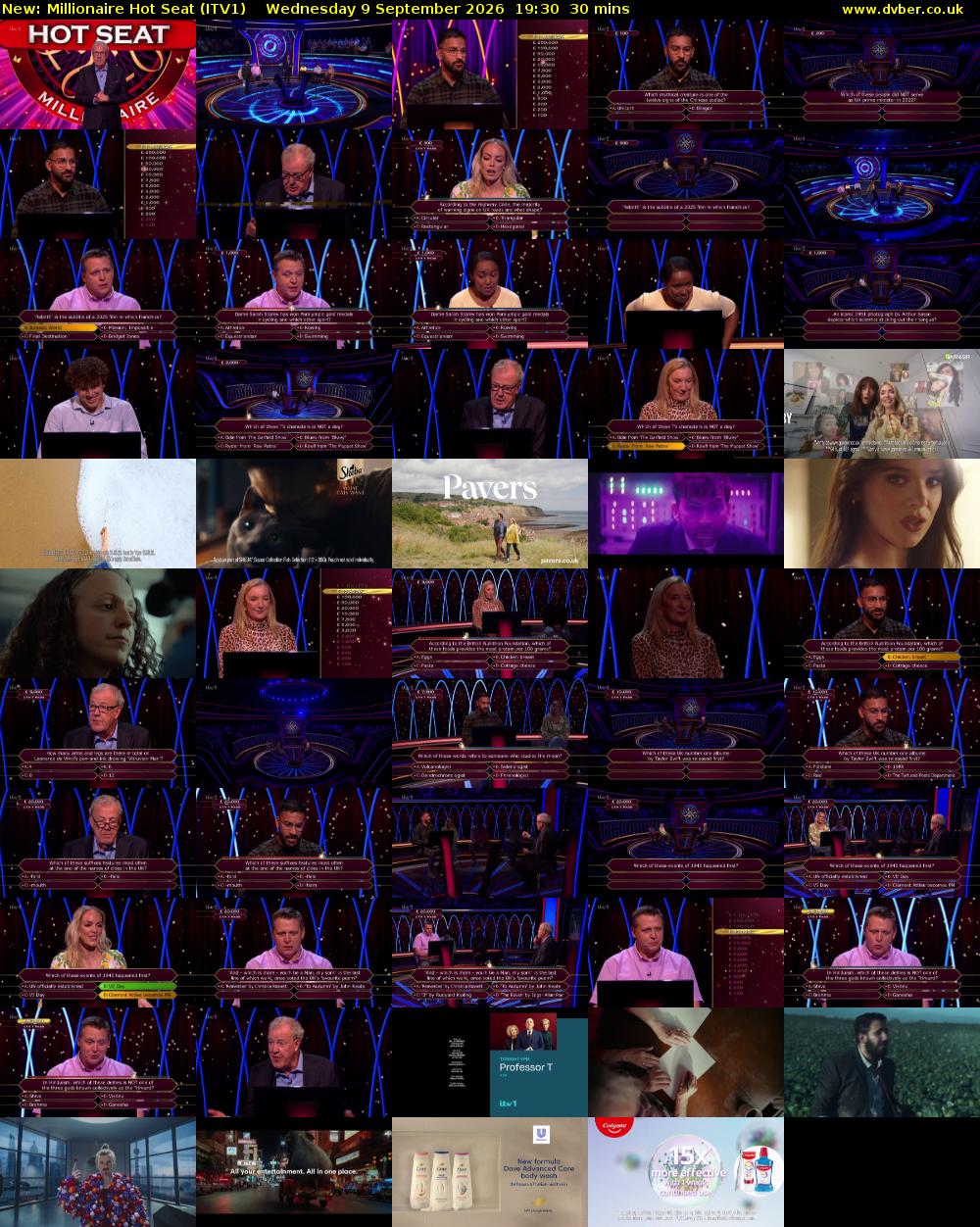 Millionaire Hot Seat (ITV1) Wednesday 9 September 2026 19:30 - 20:00