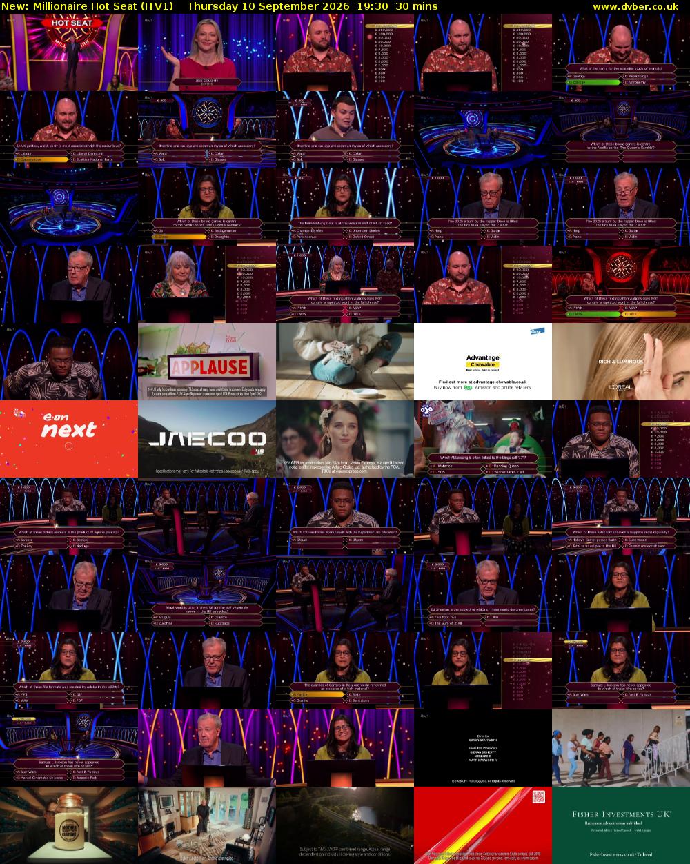 Millionaire Hot Seat (ITV1) Thursday 10 September 2026 19:30 - 20:00