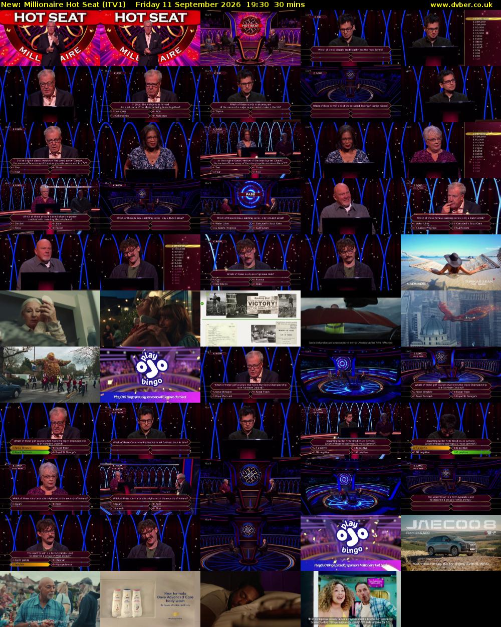 Millionaire Hot Seat (ITV1) Friday 11 September 2026 19:30 - 20:00