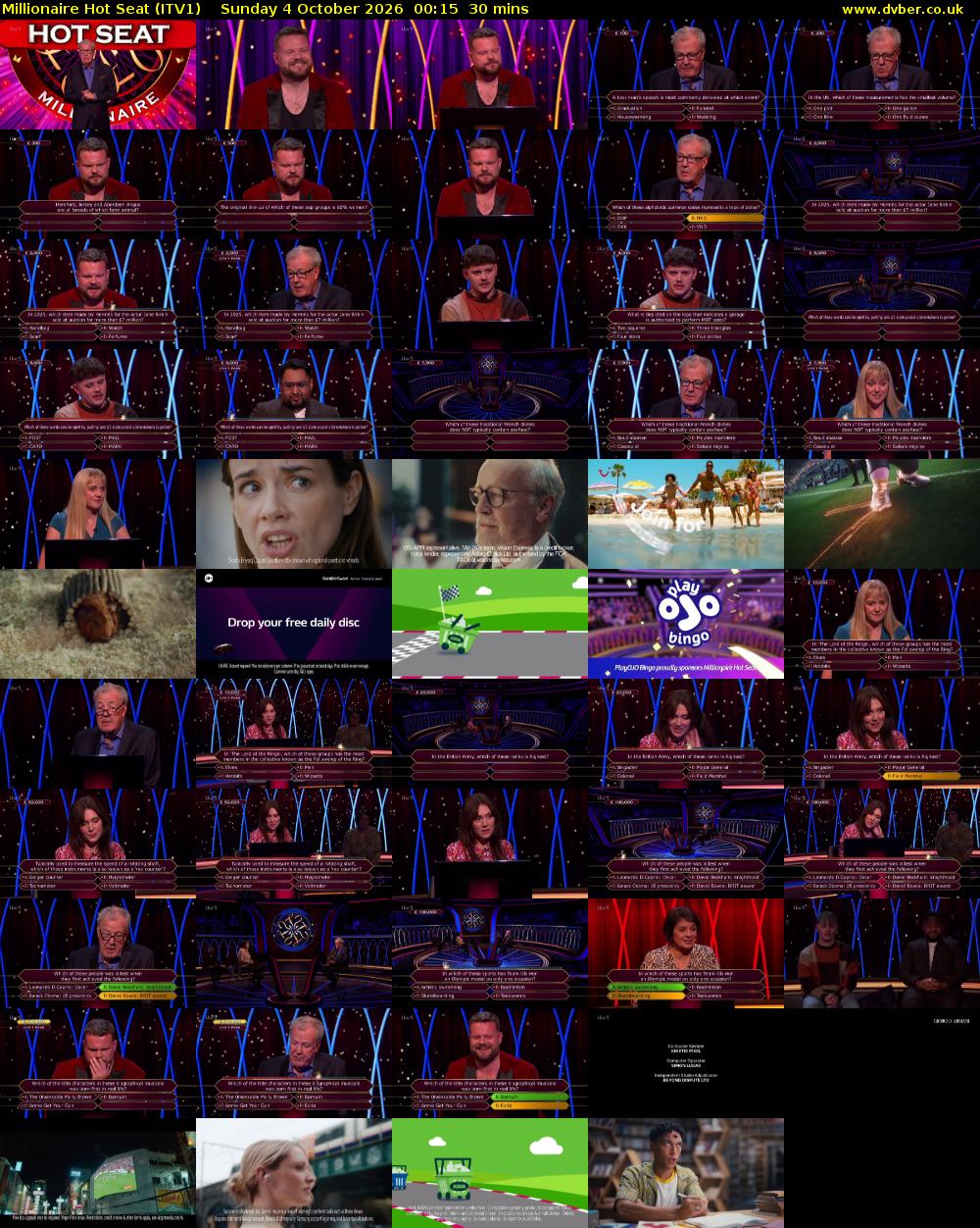 Millionaire Hot Seat (ITV1) Sunday 4 October 2026 00:15 - 00:45