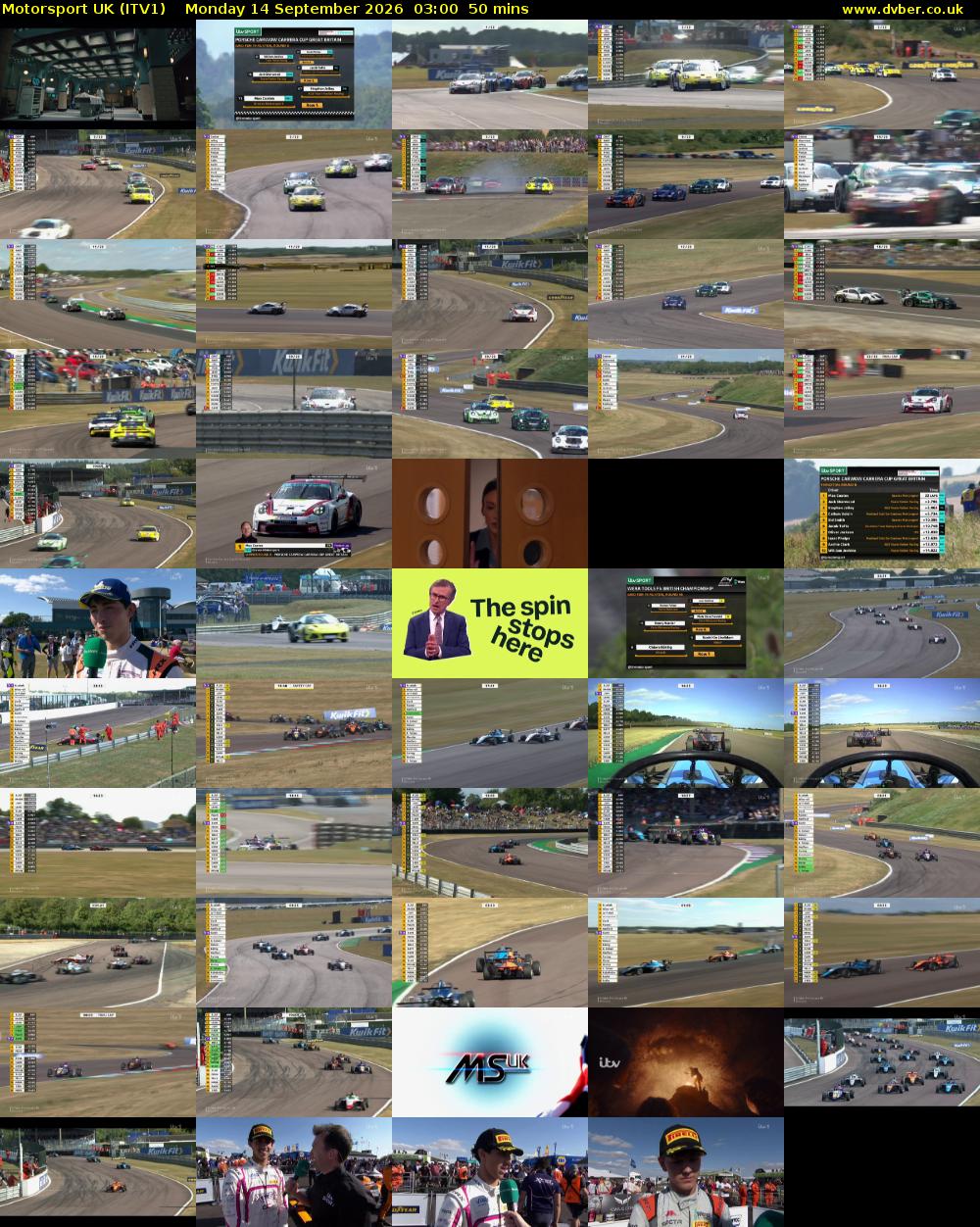 Motorsport UK (ITV1) Monday 14 September 2026 03:00 - 03:50
