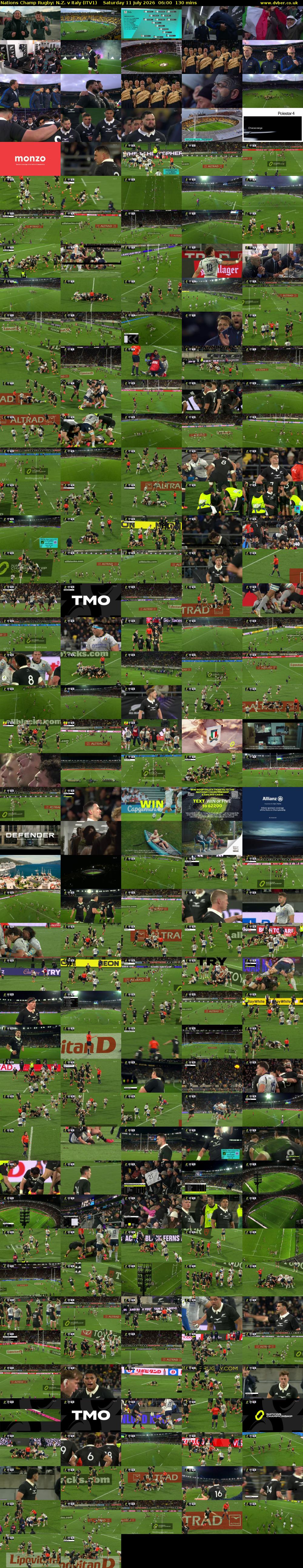 Nations Champ Rugby: N.Z. v Italy (ITV1) Saturday 11 July 2026 06:00 - 08:10