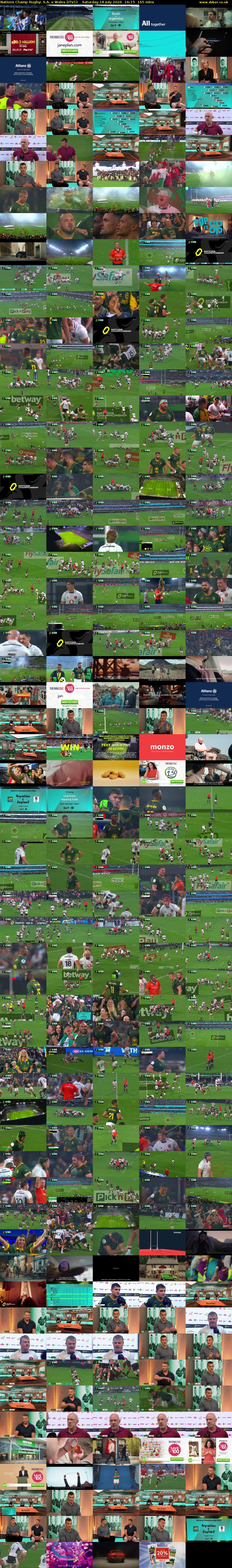 Nations Champ Rugby: S.A. v Wales (ITV1) Saturday 18 July 2026 16:15 - 19:00