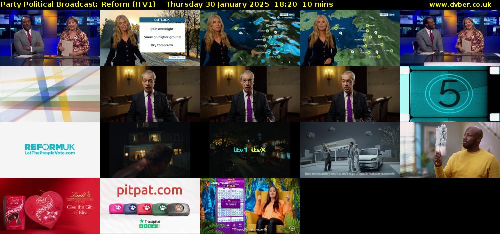 Party Political Broadcast: Reform (ITV1) Thursday 30 January 2025 18:20 - 18:30