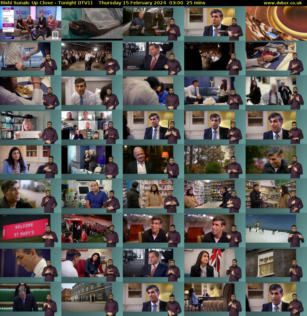 Rishi Sunak: Up Close - Tonight (ITV1) Thursday 15 February 2024 03:00 - 03:25